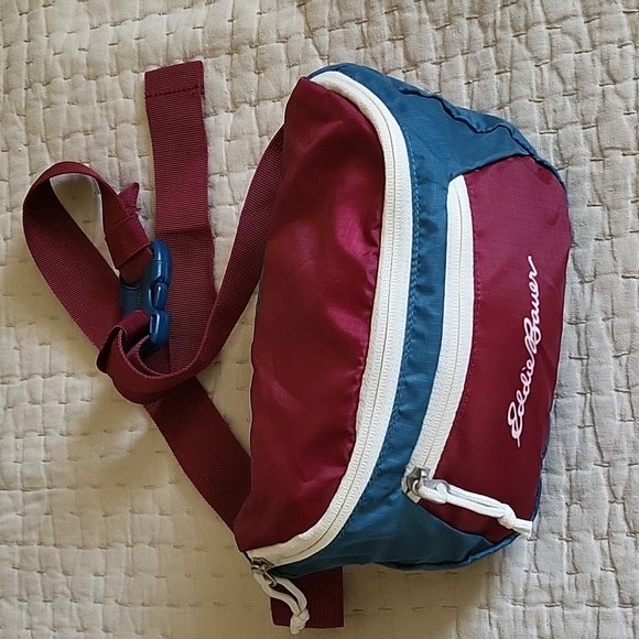 Nwot Eddie Bauer Packable Teal, Cream Maroon Fanny Pack Will Fit Up To 42" Waist - Picture 2 of 7
